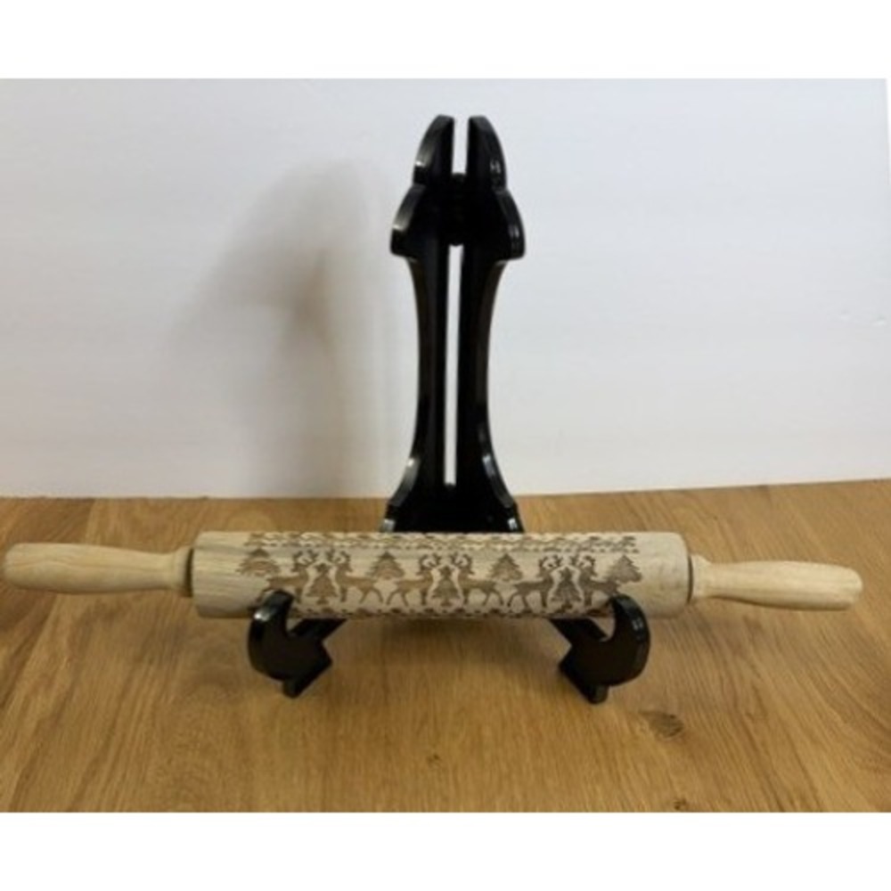 Holiday Rolling Pin Reindeer Wood Good Engraved Christmas Embossed Reindeer Elk